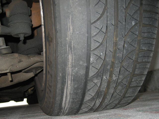 A dangerously worn front tyre